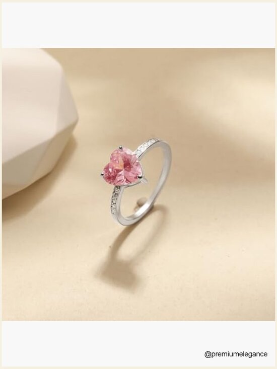 Dainty Sterling Silver Heart Promise Ring with Pink Cubic Zirconia for Women main image 0